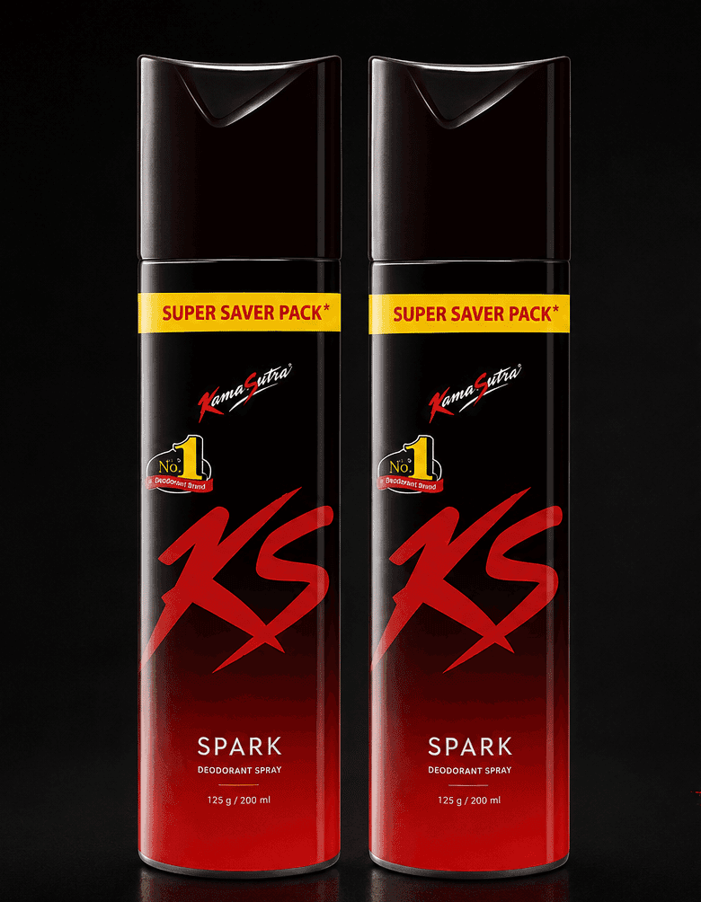 KS Spark Deodorant Spray Combo Pack of 2 (190ml Each) | Long Lasting Freshness Body Spray for Men