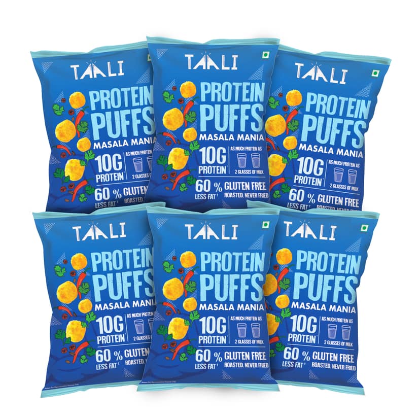 Taali Protein Puffs With Masala Mania, 60 gm Each - Pack of 6 - Taali Protein Puffs With Masala Mania, 60 gm Each - Pack of 6