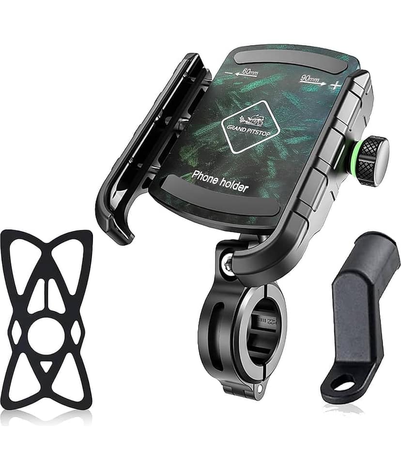GRAND PITSTOP Mobile Holder for Bikes, Motorcycle, Scooter, Bicycles, Jaw Grip Bike Mobile Holder, Aluminium Handlebar Phone Holder for Maps and GPS Navigation with 360° Rotation Stand - Green Texture