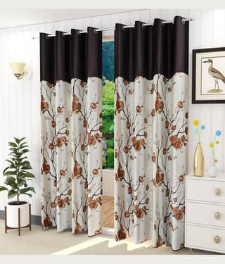 Kraftiq Homes Floral Semi-Transparent Eyelet Curtain 5 ft ( Pack of 2 ) - Brown