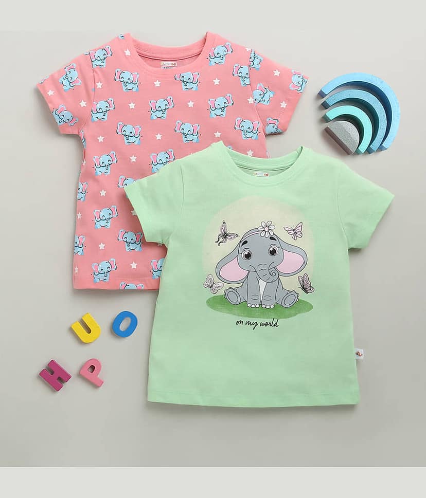 BUMZEE Pack of 2 Girls 100% Cotton T-Shirt ( Pink )