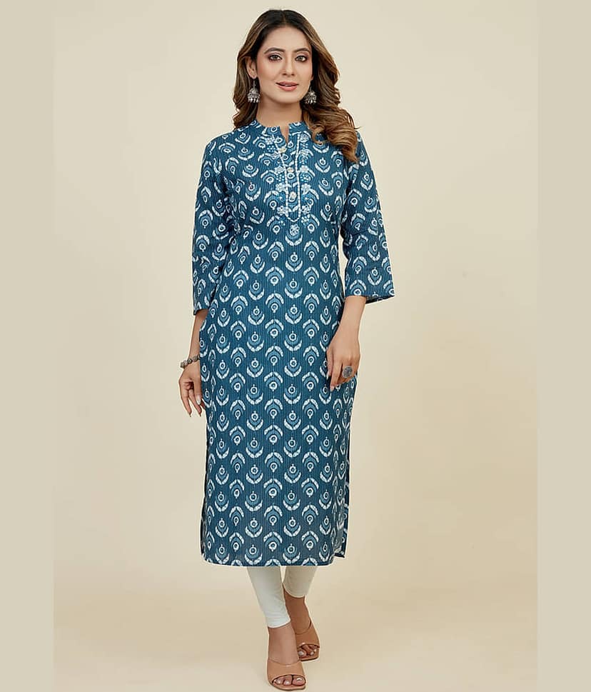 SARRAS Cotton Printed Straight Women's Kurti - Blue ( Pack of 1 )