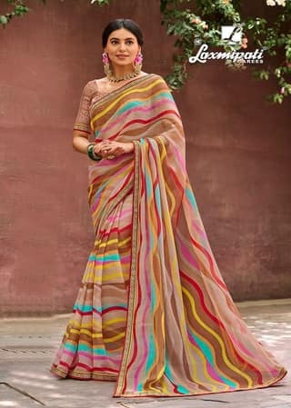 Multicolor Color Sparkle Chiffon Saree With Fancy Border And Fancy Blouse Piece