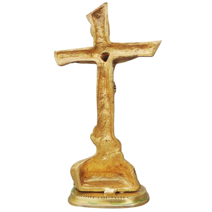 Brass Showpiece Jesus & Cross God Idol Statue - Antique Finish Spiritual Showpiece For Worship, Height : 8 Inch (BSMAS971 B) view 4
