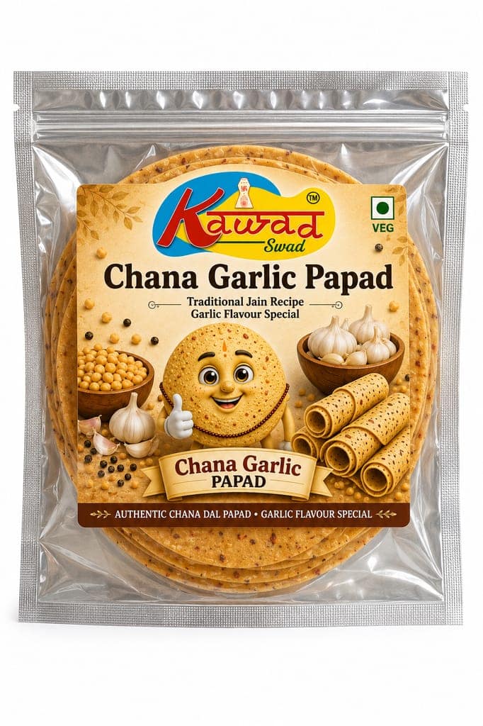 KAWAD SWAD Chana Garlic Papad 200g | Traditional Jain Recipe