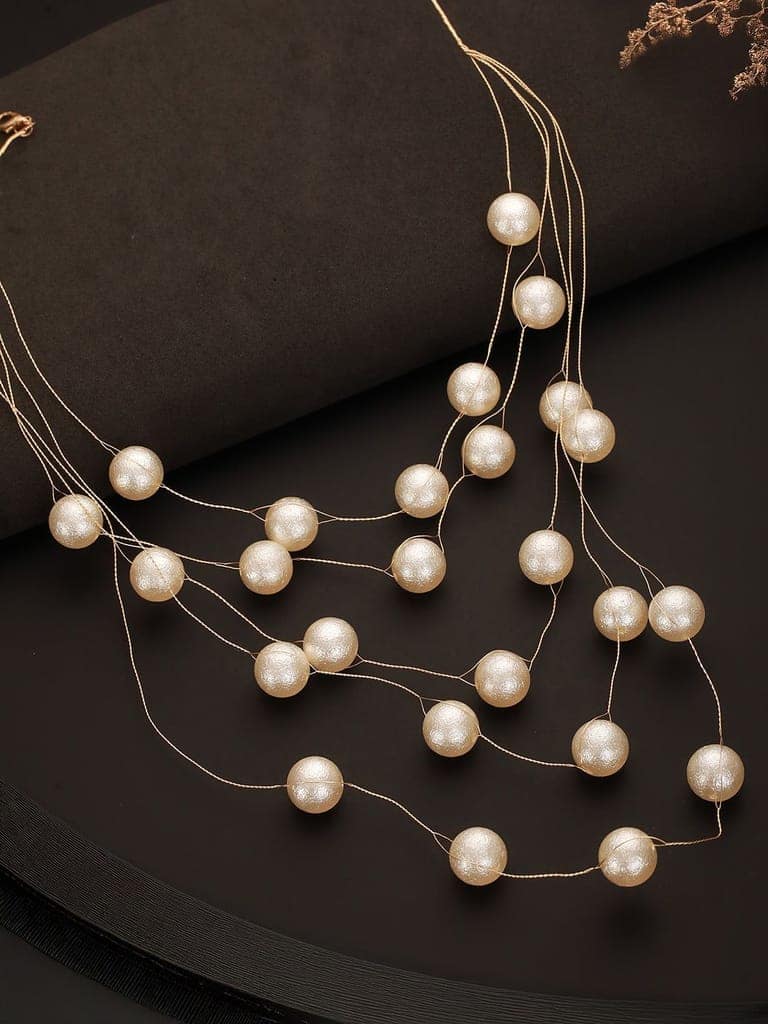 Anti-Tarnish Gold Toned Minimal Round Pearl Layered Necklace & Chain view 3