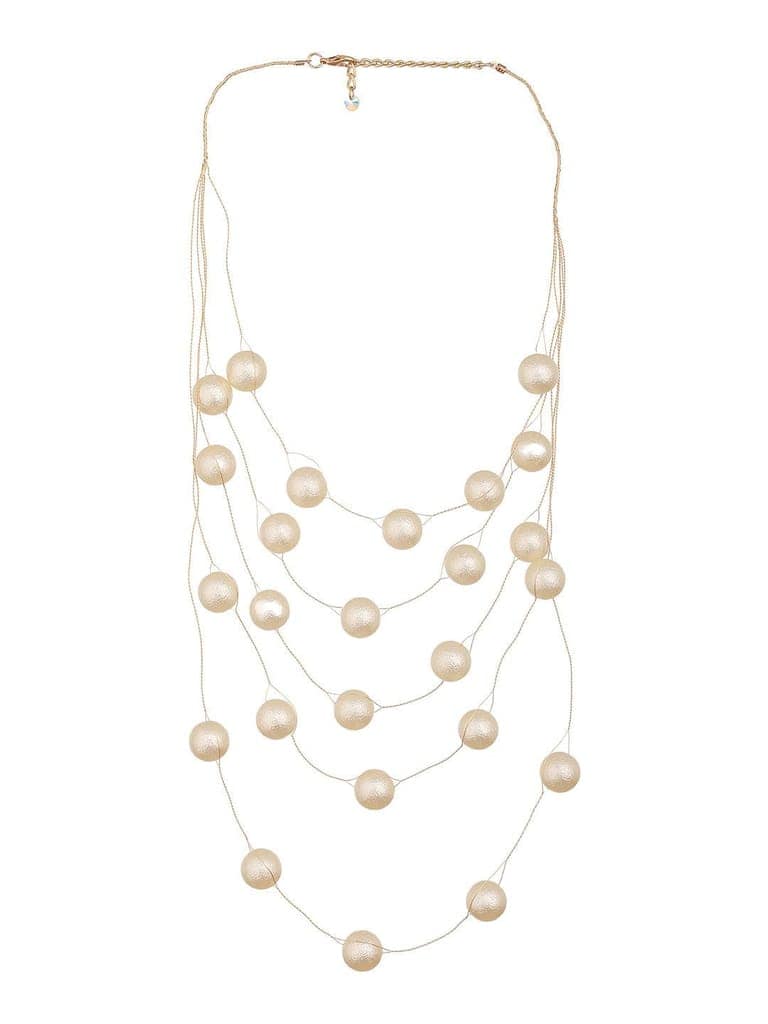 Anti-Tarnish Gold Toned Minimal Round Pearl Layered Necklace & Chain view 4