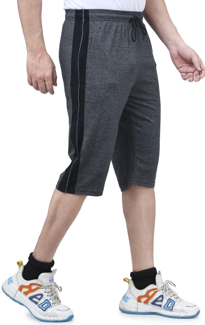I Bulls, Designer Self Design Hosiery Cotton Regular Fit Three Quarters/Three Fourths/Three by Fourth /3/4 / Capri for Men- Casual/Sports Wear with Zip Lock Pockets view 2