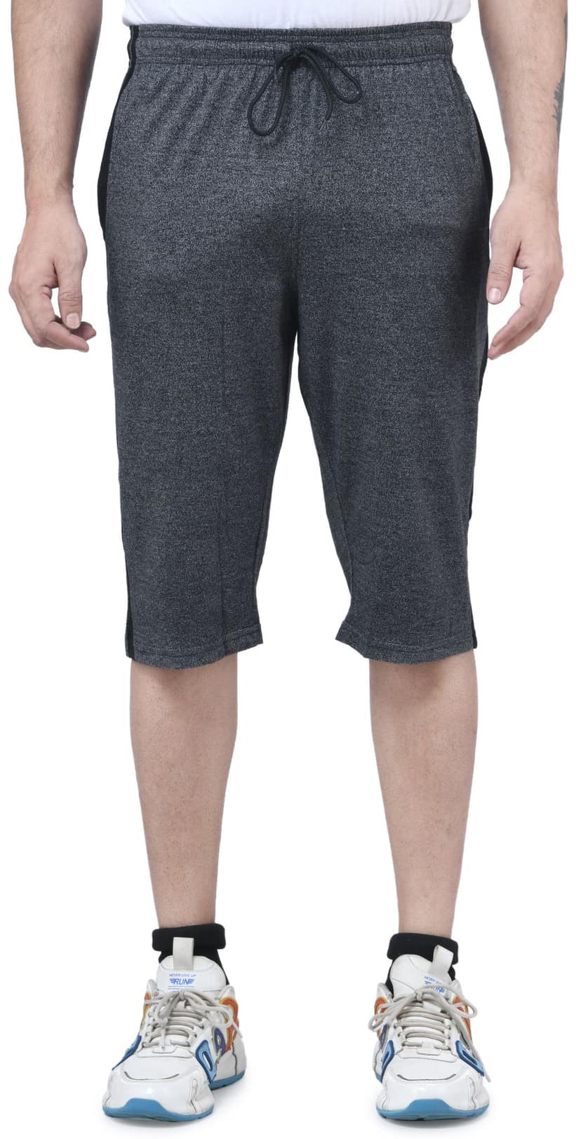I Bulls, Designer Self Design Hosiery Cotton Regular Fit Three Quarters/Three Fourths/Three by Fourth /3/4 / Capri for Men- Casual/Sports Wear with Zip Lock Pockets view 3