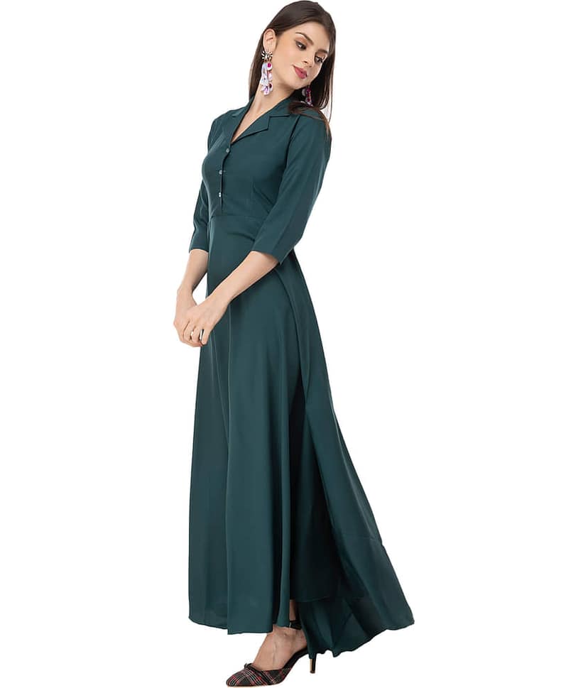 Rudrakriti Women Crepe Solid A-line Dress ( Purple ) view 2