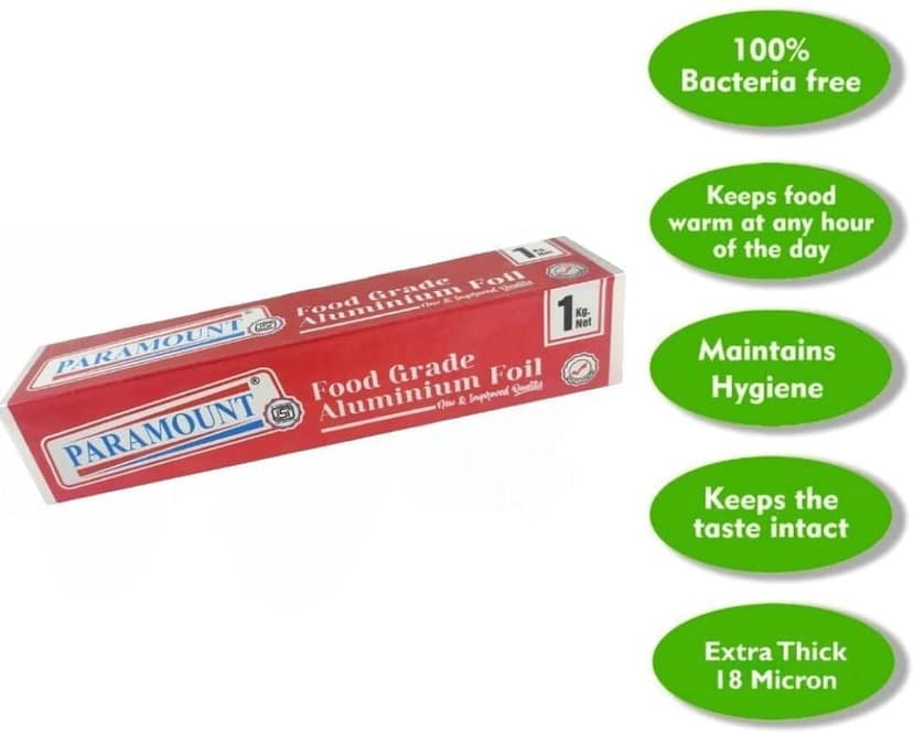 Paramount Aluminium Foil for Food Packing - 1kg Net Weight, Keeps Food Warm, Fresh & Hygienic, Ideal for Food Storage and Cooking, Pack of 1 view 2