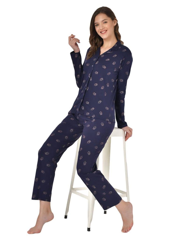 Klamotten Women's Baby Pink Allover Printed Top Pyjama Set N53N view 7