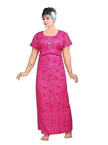 VALENCIA SLEEPWEAR Women's Pure Cotton Printed Maxi Nighty with Pocket Nightdress Night Suit Gown for Women and Girls Nightwear Female for Regular Use Nightgown Free Size view 7