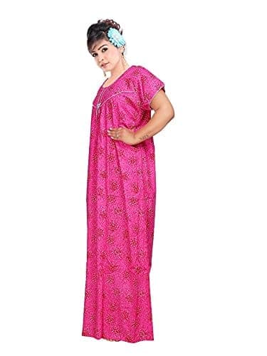 VALENCIA SLEEPWEAR Women's Pure Cotton Printed Maxi Nighty with Pocket Nightdress Night Suit Gown for Women and Girls Nightwear Female for Regular Use Nightgown Free Size view 8