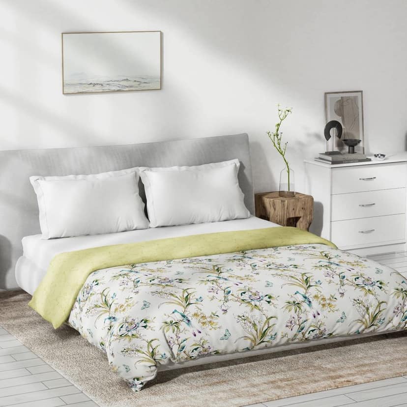 DDECOR - Primary Collection 100% Cotton Floral Pattern 136TC King Quilt |229 CM X 274 CM| - Yellow