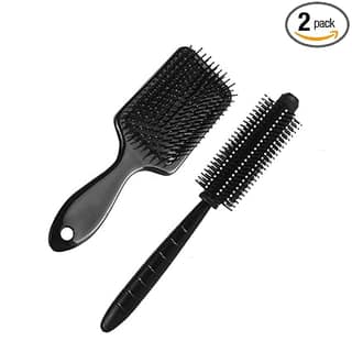 GITGRNTH 2-Piece Hair Brush Set - Paddle Brush and Round Hair Brush for Detangling, Styling, and Smoothing - Ideal for All Hair Types, Wet or Dry Hair - Anti-Static, Heat-Resistant, Lightweight Design (2 Pieces [Paddle + Round Brush]) GITGRNTH 2-Piece Ha