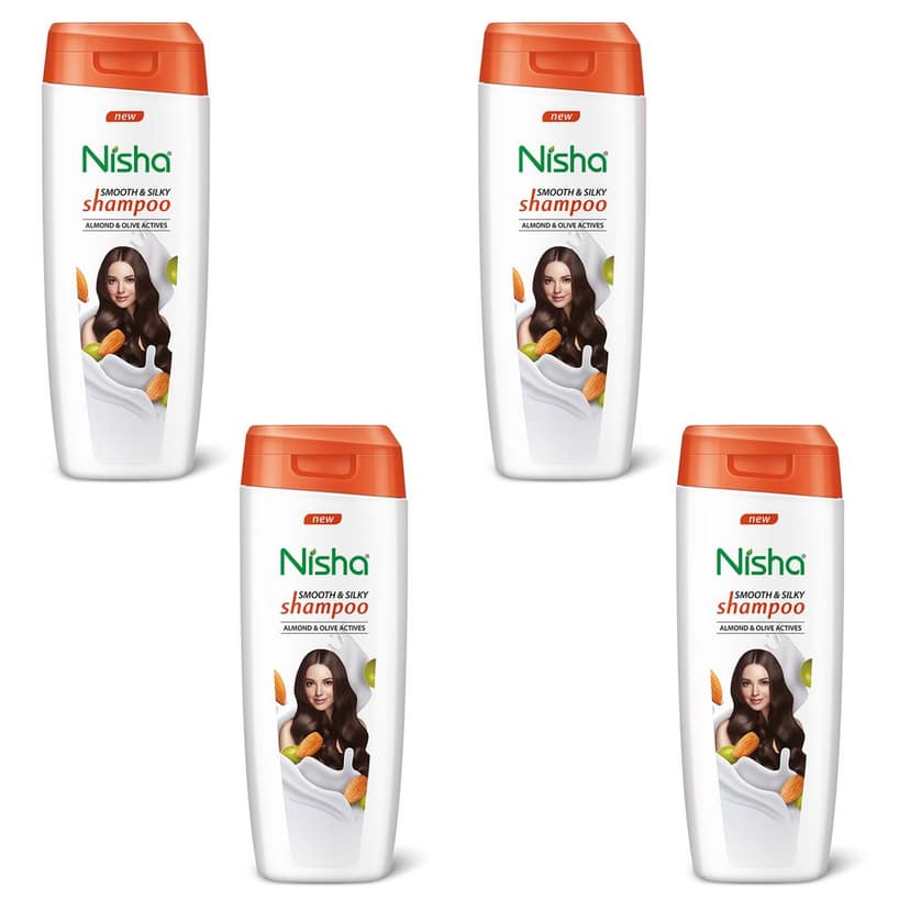Nisha Smooth & Silky Shampoo for Women Men 75ml Pack of 4, Almond & Olive Actives Shampoo for Naturally Soft Silky Hair