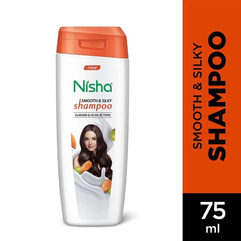 Nisha Smooth & Silky Shampoo for Women Men 75ml Pack of 4, Almond & Olive Actives Shampoo for Naturally Soft Silky Hair view 3