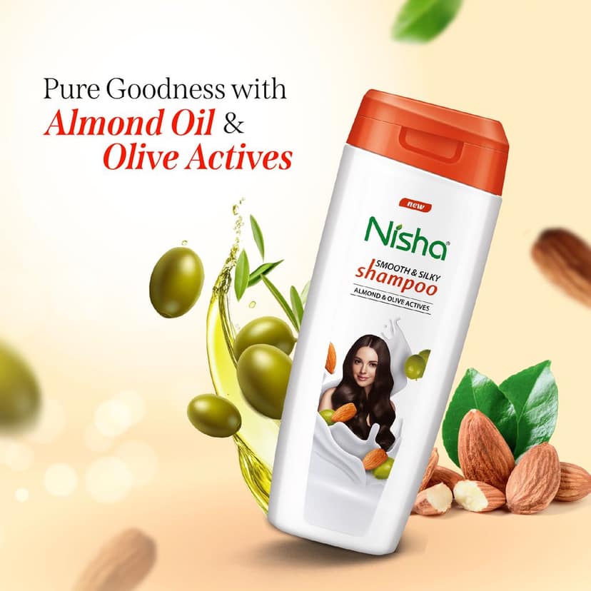 Nisha Smooth & Silky Shampoo for Women Men 75ml Pack of 4, Almond & Olive Actives Shampoo for Naturally Soft Silky Hair view 4