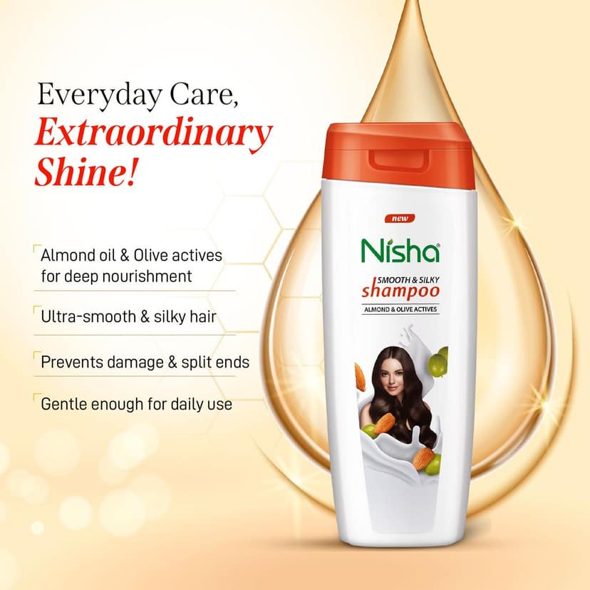 Nisha Smooth & Silky Shampoo for Women Men 75ml Pack of 4, Almond & Olive Actives Shampoo for Naturally Soft Silky Hair view 6