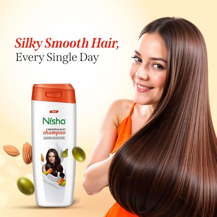 Nisha Smooth & Silky Shampoo for Women Men 75ml Pack of 4, Almond & Olive Actives Shampoo for Naturally Soft Silky Hair view 8