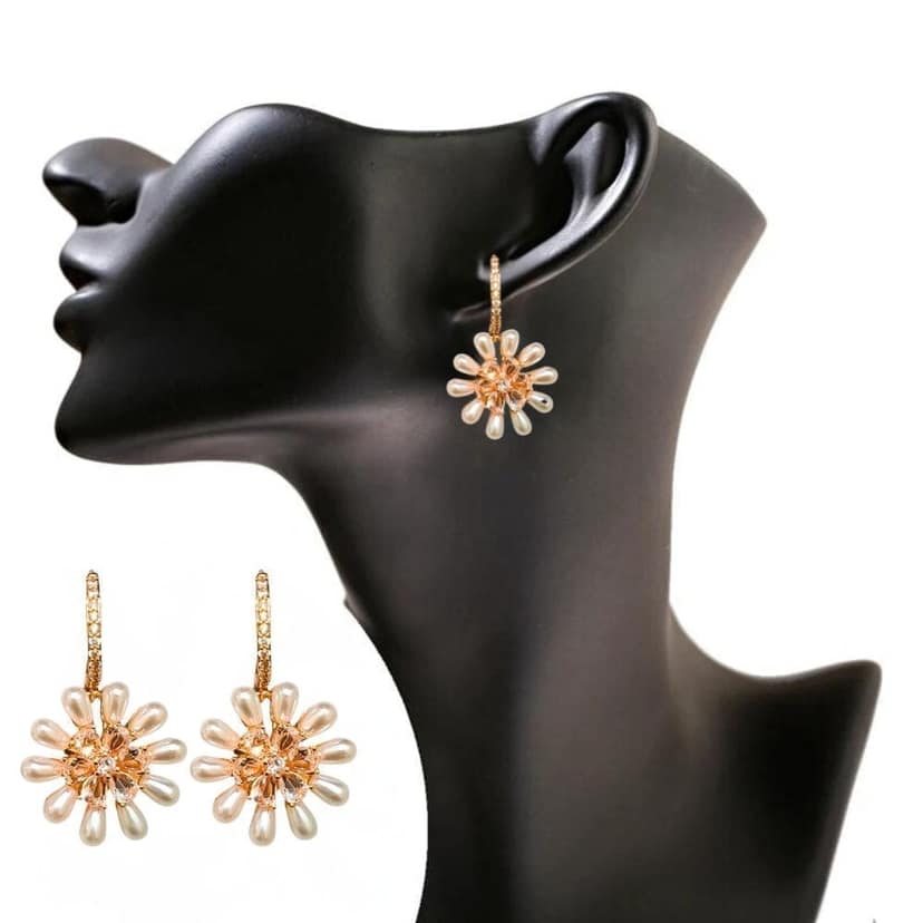 Jewelryklub American Diamond Earrings With Pearl Stone Flower Shape For Girls Women view 3