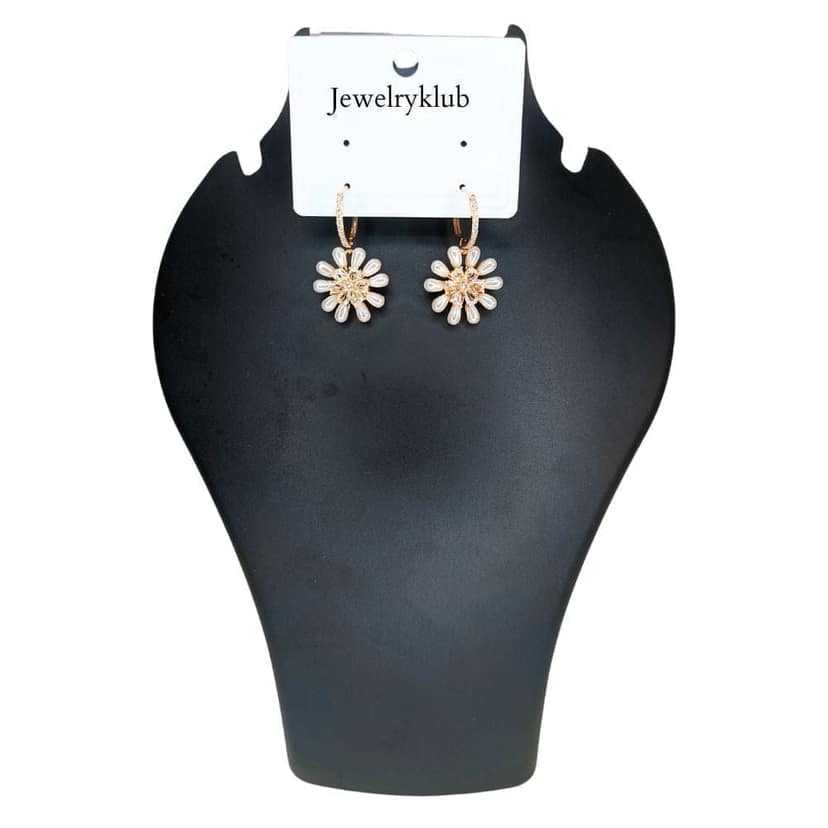 Jewelryklub American Diamond Earrings With Pearl Stone Flower Shape For Girls Women view 4