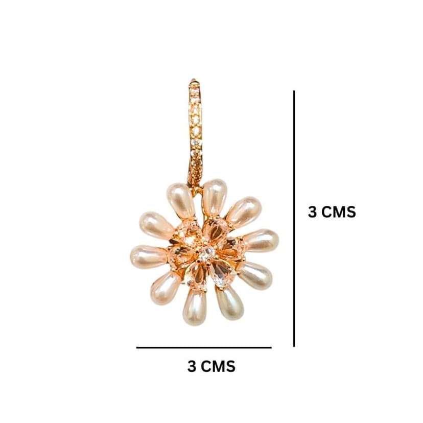Jewelryklub American Diamond Earrings With Pearl Stone Flower Shape For Girls Women view 6