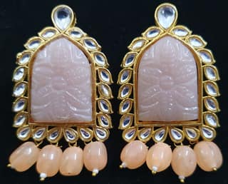Kundan with Carving Stones Beautiful Studs Earrings