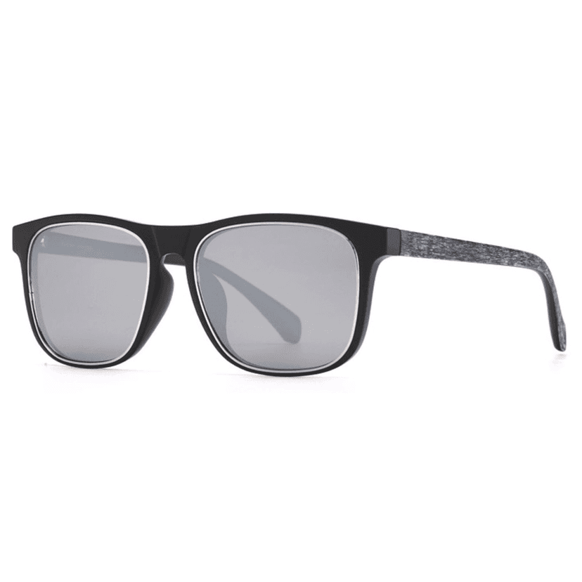 PARIM Polarized Unisex Rectangular Sunglasses Black Frame / Silver::Grey Lenses | SKU 11046 B2