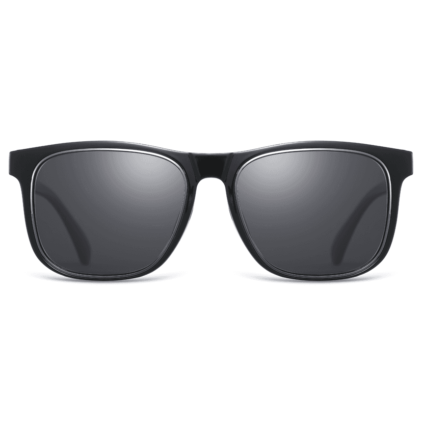 PARIM Polarized Unisex Rectangular Sunglasses Black Frame / Silver::Grey Lenses | SKU 11046 B2 view 2