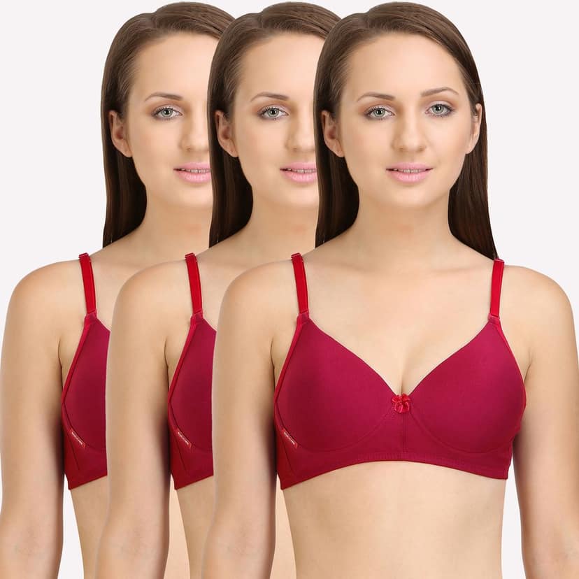 Bodycare Cotton Spandex Padded Non wired Tshirt Bra-Pack of 3