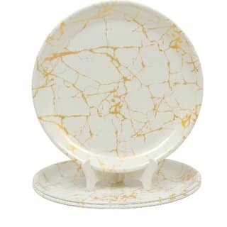 Ariya Melamine 11 Inch Dinner Plates - White & Gold, Set of 3 | Durable, Lightweight & Easy to Clean
