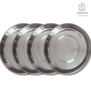 SHINI LIFESTYLE Stainless Steel Plate, khumcha, Thali, laser design, mid size dinner plate 4pc