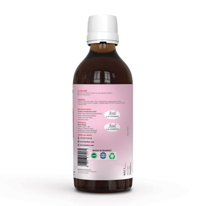 Dr. Patkar's Apple Cider Vinegar with Cinnamon & Fenugreek | Unfiltered & Undiluted | Suitable for Sugar & Diabetes Control with Improved Immunity & Lowers Bad Cholesterol (With Mother) 200ml view 2