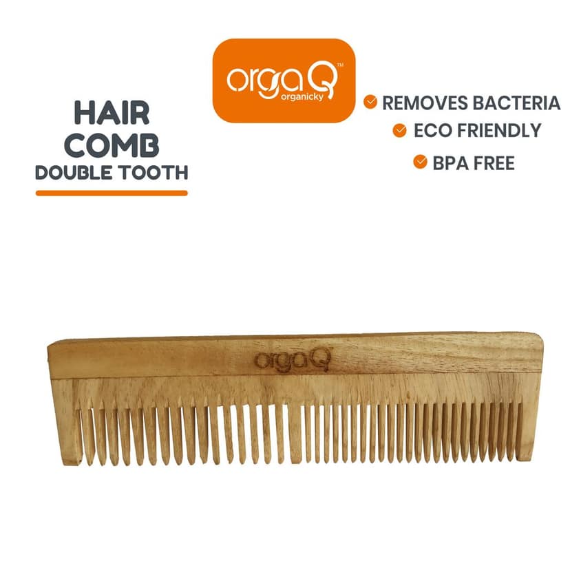OrgaQ Organicky Natural Neem Wood Hair Comb With Double Tooth Remove Bacteria | Eco friendly view 3