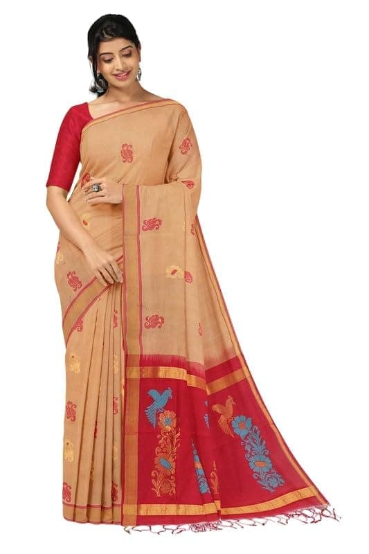 APCO Handloom - Women's Rahajmundry Pure Cotton Handloom Saree (Orange)