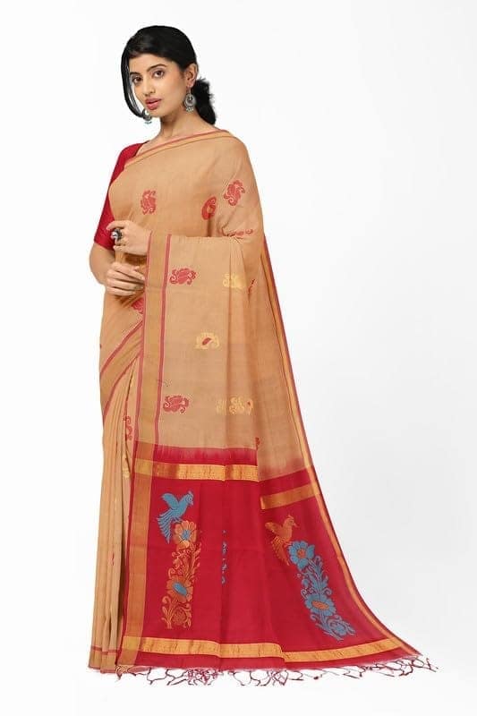 APCO Handloom - Women's Rahajmundry Pure Cotton Handloom Saree (Orange) view 2