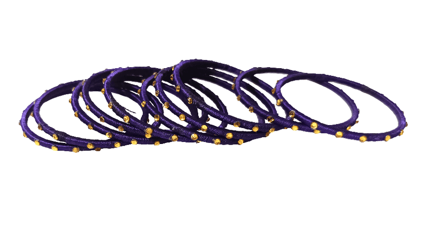 Elegant Purple Silk Thread Studded Bangles Set - Ethnic Indian Fashion Jewellery view 3