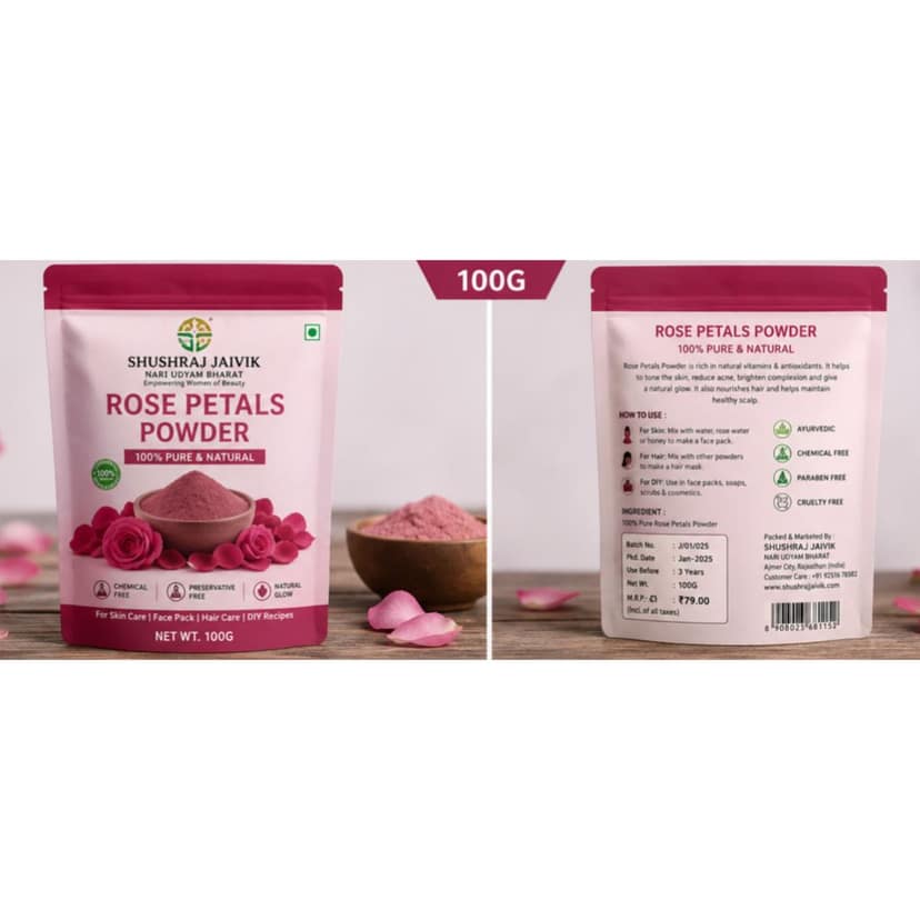 SHUSHRAJ JAIVIK Rose Petals Powder 100% Pure & Natural – Skin & Hair Care view 3