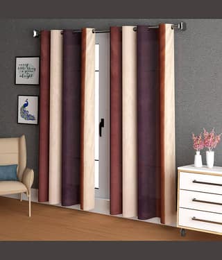 N2C Home - Brown Polyester Colorblock Window Curtain ( Pack of 2 )