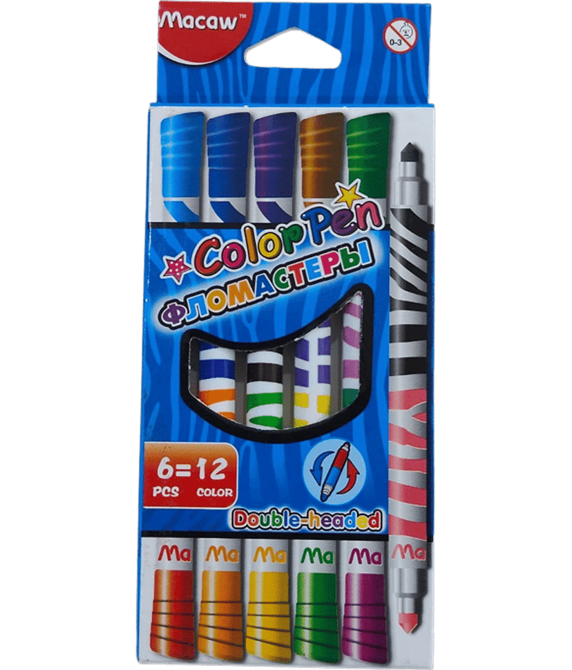2422Y-YESKART 6 PC Twin Tip Color Markers Pen Set - 6 Pcs Color Pen Set, Dual Tip COLOR Pen, Pack of 6 Colors for Art and Craft Work FOR KIDS( 6PC SET 12 COLORS)
