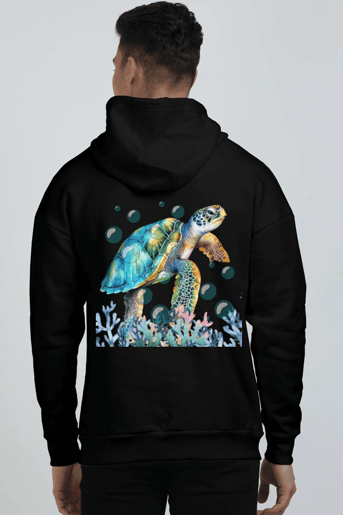 Clothikoo Premium Turtle Printed Edition Hoodie (400 GSM, Black, Turtle Print) view 2