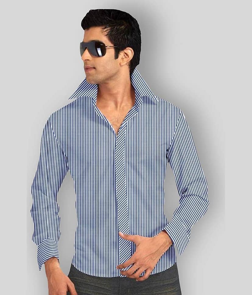 Makhanchor 100 Percent Cotton Slim Fit Men's Formal Shirt - Blue ( Pack of 1 )