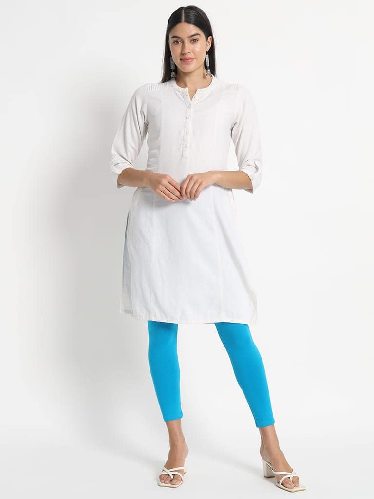 SOFT COLORS Women's Skinny Fit Ethnic Wear Ankle Length Leggings (Firozi) view 6