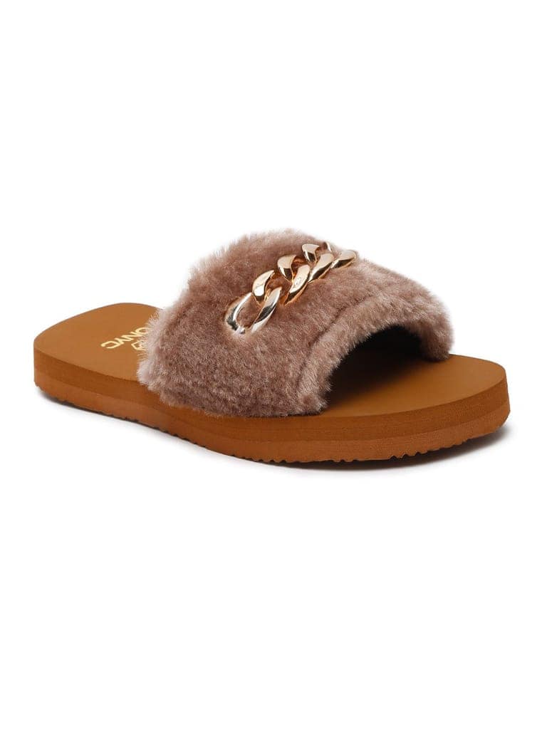 ONYC SuperComfy Brown Fur Sliders for Girls view 2