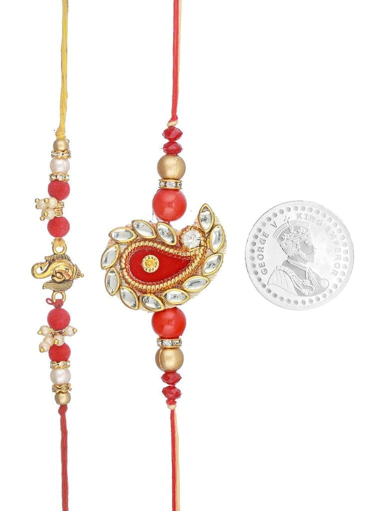 Set Of 2 Ganesha & Carry Ethnic Handcrafted Thread Rakhi with 999 Silver King George Round 10 gm Silver Coin view 2