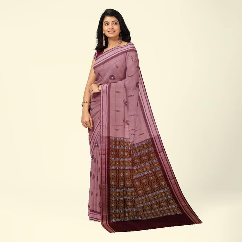Onion Bomkai Handwoven Cotton Saree SFCSAR1980