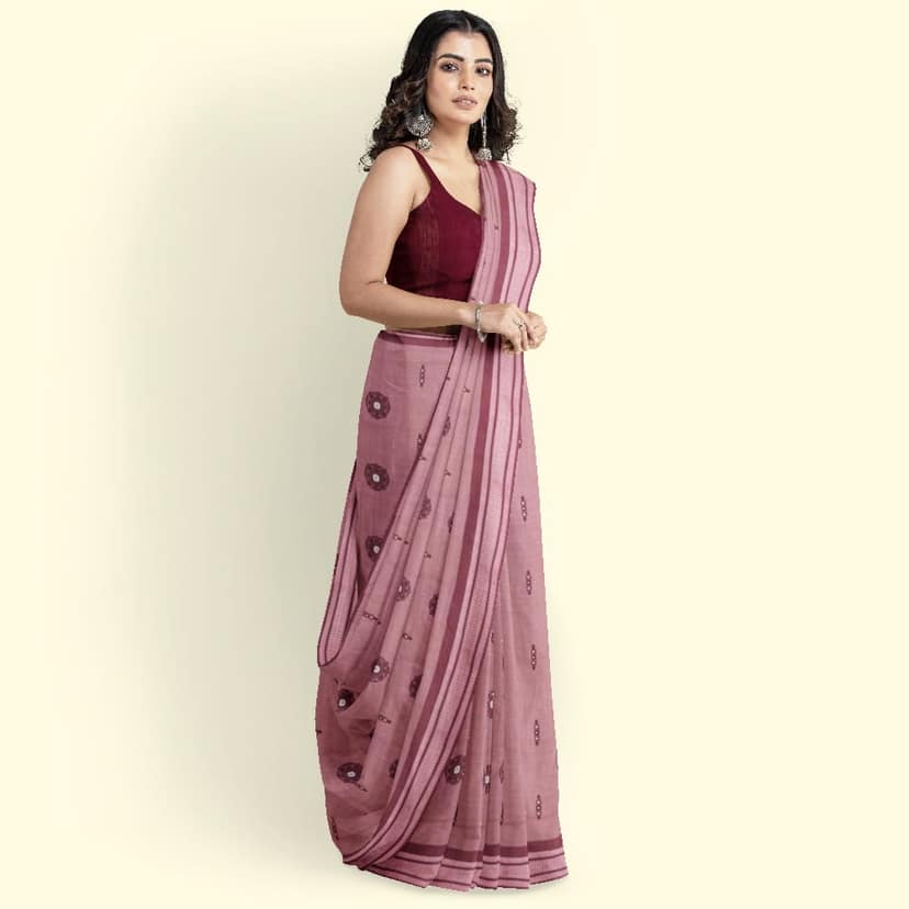 Onion Bomkai Handwoven Cotton Saree SFCSAR1980 view 3