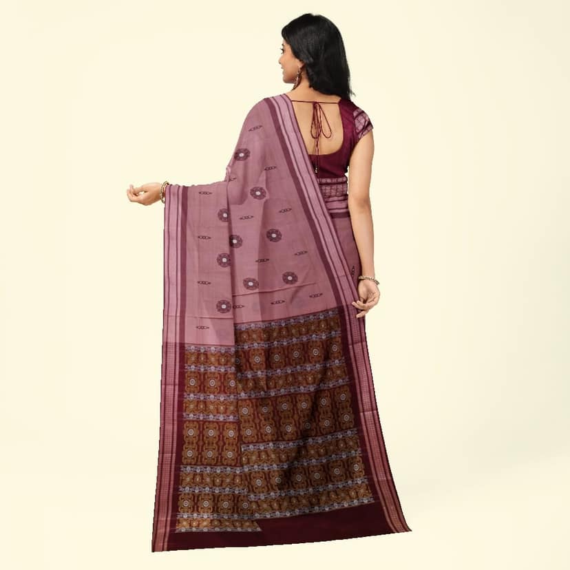 Onion Bomkai Handwoven Cotton Saree SFCSAR1980 view 4